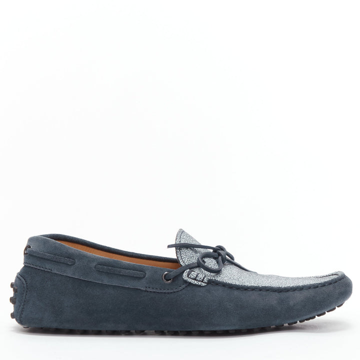 TOD'S Gommino navy suede white top dot sole driving loafers UK8 EU42