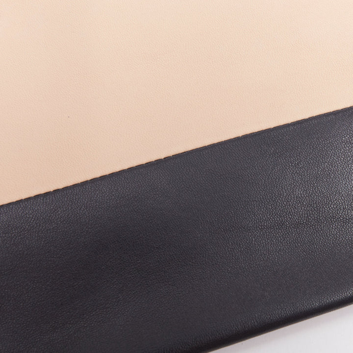CELINE Solo beige black bicolor smooth leather gold logo pouch clutch