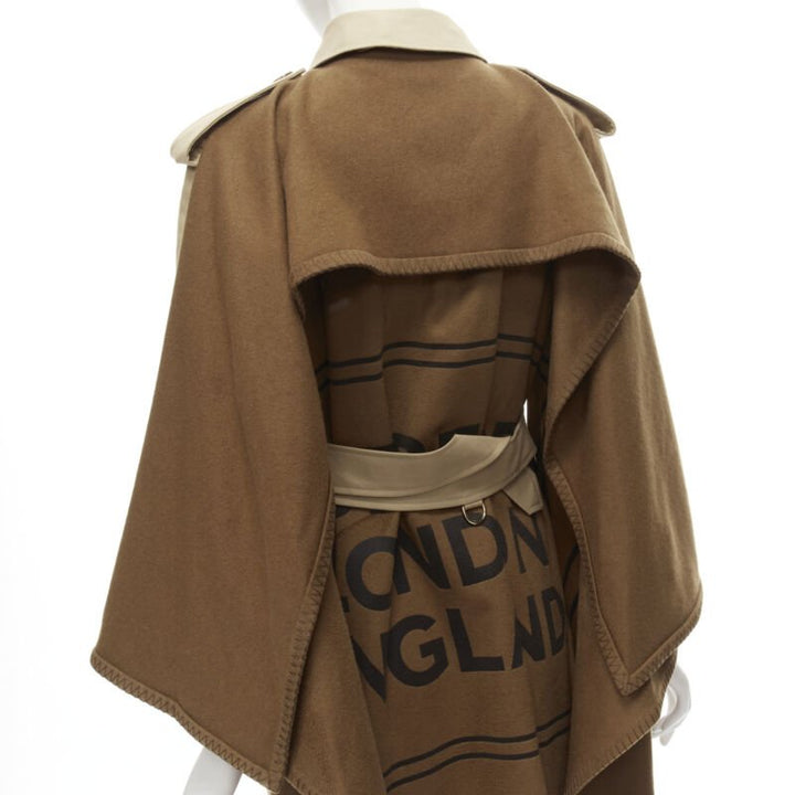 Runway BURBERRY Tisci cashmere logo blanket beige cotton trench coat UK4 S