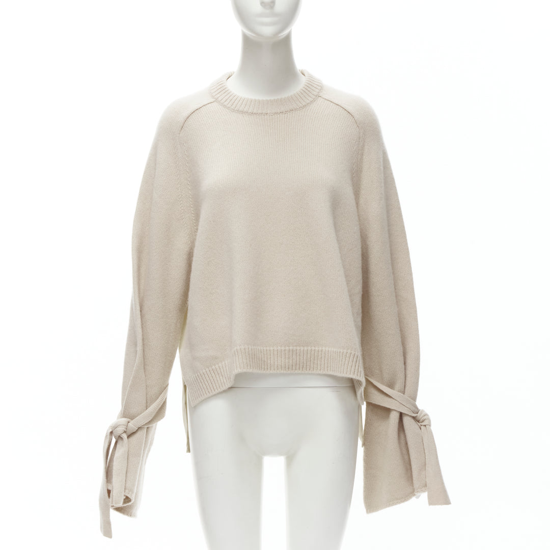 TIBI 100% cashmere beige contrast bow tie cuff oversized sweater S