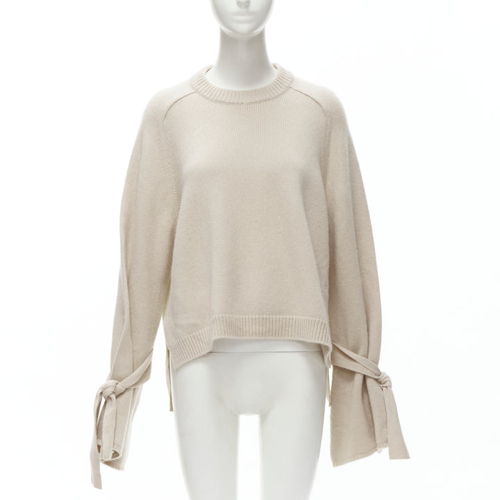TIBI 100% cashmere beige contrast bow tie cuff oversized sweater S