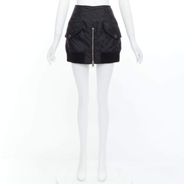 ALEXANDER WANG black logo print deconstructed bomber nylon mini skirt US0 XS