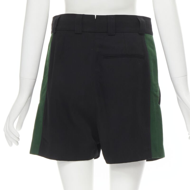 HAIDER ACKERMANN black green grosgrain trimmed side pleated front shorts FR34 XS