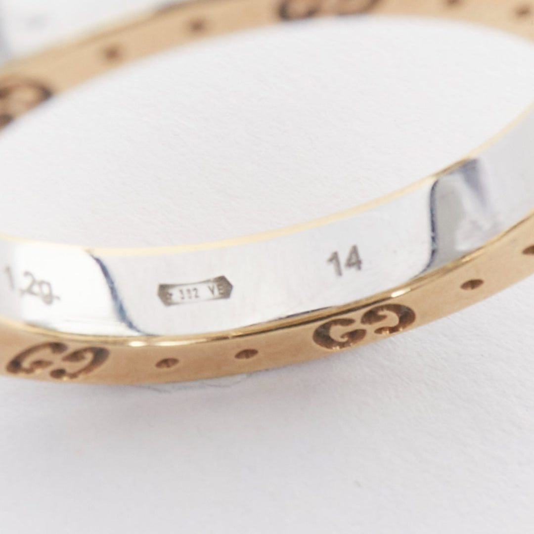 GUCCI AU 760 gold silver tone GG monogram engraved ring