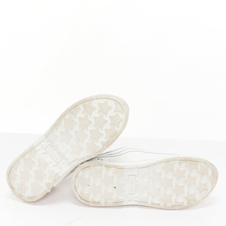 MIU MIU white leather logo tongue clear big crystal heels chunky sneakers EU38