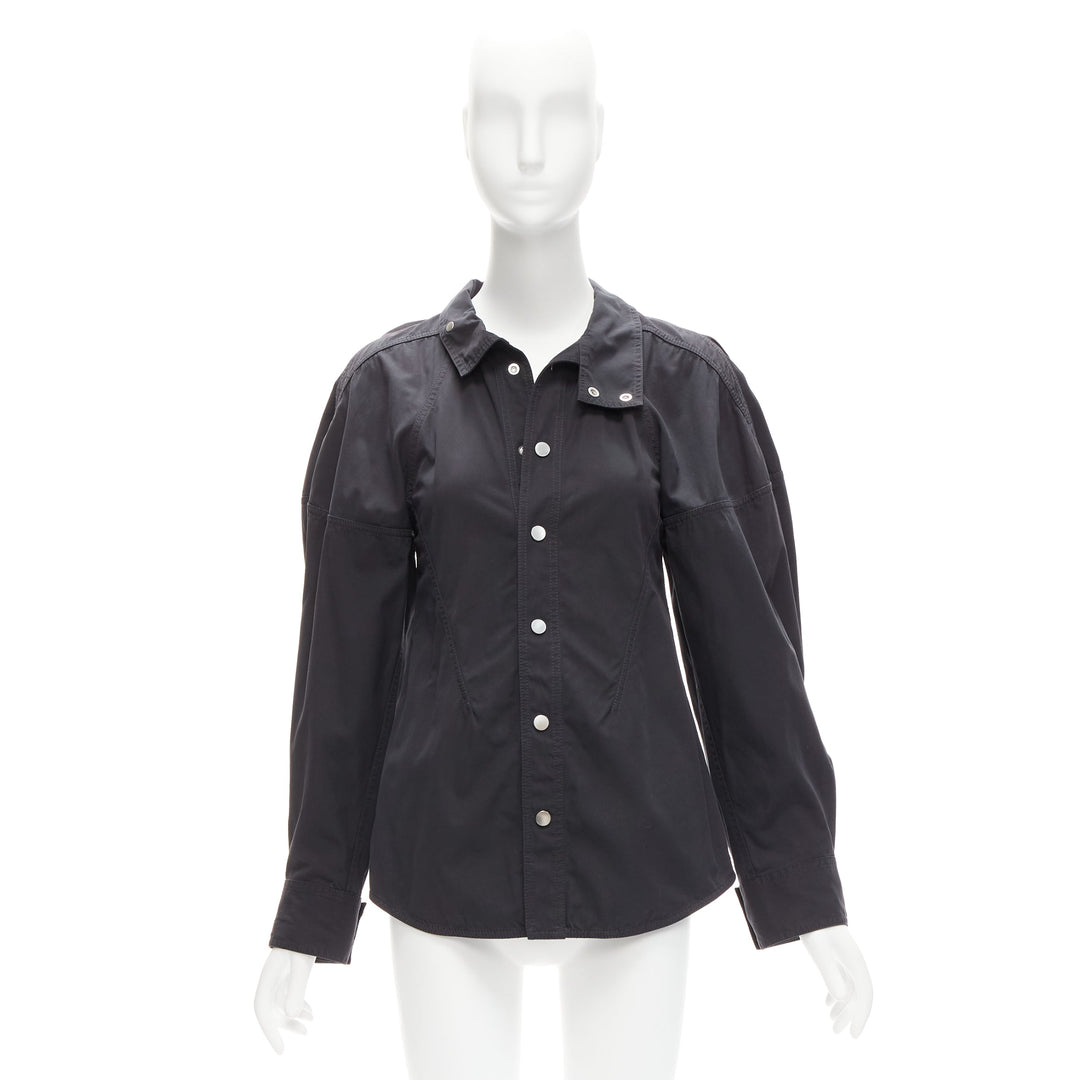 BOTTEGA VENETA black cotton blend 3D cut sleeves snap button shirt IT36 S