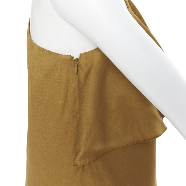 LANVIN ALBER ELBAZ gold viscose acetate layered one shoulder evening top FR36 XS
