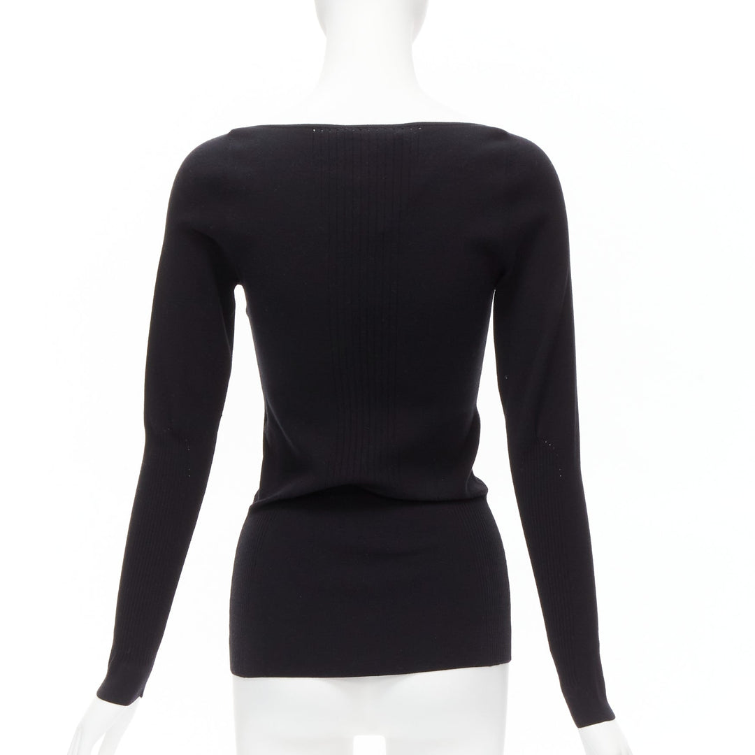 BALENCIAGA Demna black modal knit sweetheart neckline knitted top FR40 L