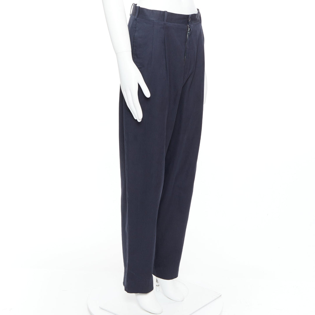 YOHJI YAMAMOTO black cotton pinstripe pleated front wide tapered pants S
