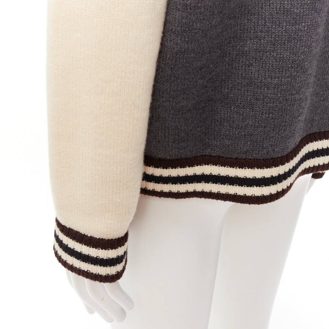 PRADA 2014 100% wool knit cream grey raglan varsity bomber jacket IT50 L