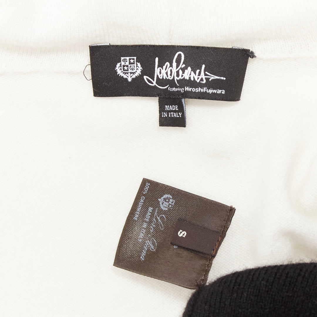 LORO PIANA Hiroshi Fujiwara 100% cashmere black white logo embroidery hoodie S