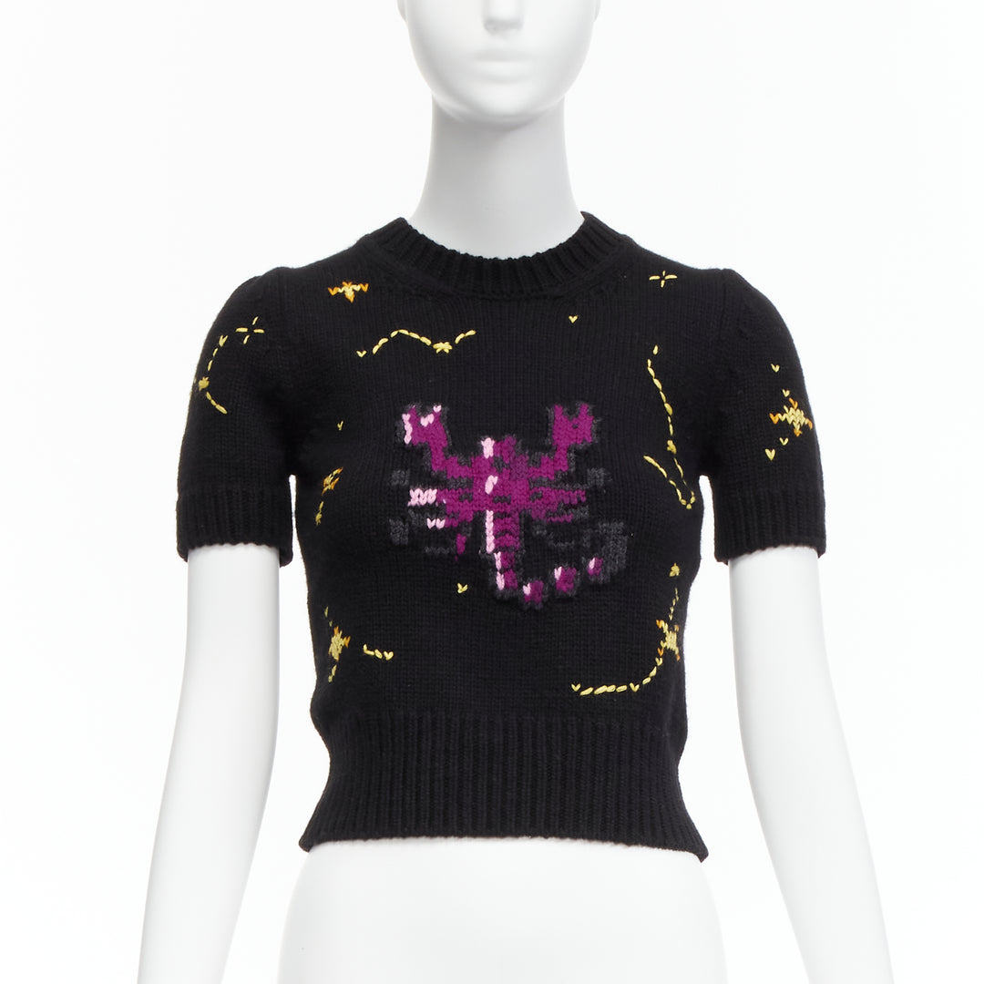CHRISTIAN DIOR 2022 Pixel Zodiac Scorpio wool cashmere cropped sweater FR34 XS