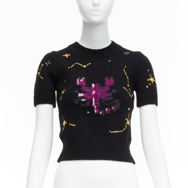 CHRISTIAN DIOR 2022 Pixel Zodiac Scorpio wool cashmere cropped sweater FR34 XS