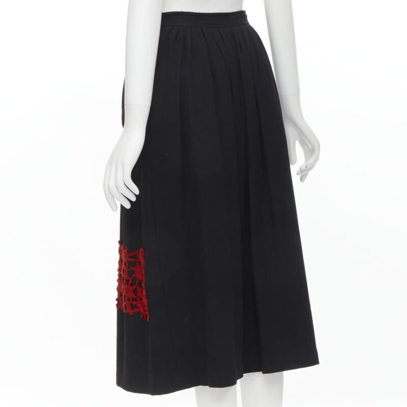 Runway COMME DES GARCONS Vintage 1988 black wool braid red embroidery skirt M