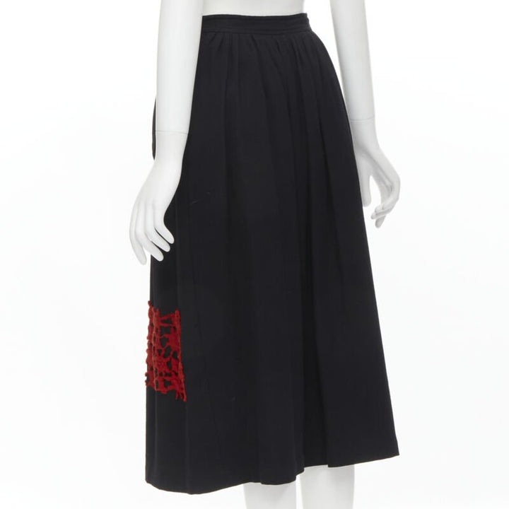 Runway COMME DES GARCONS Vintage 1988 black wool braid red embroidery skirt M
