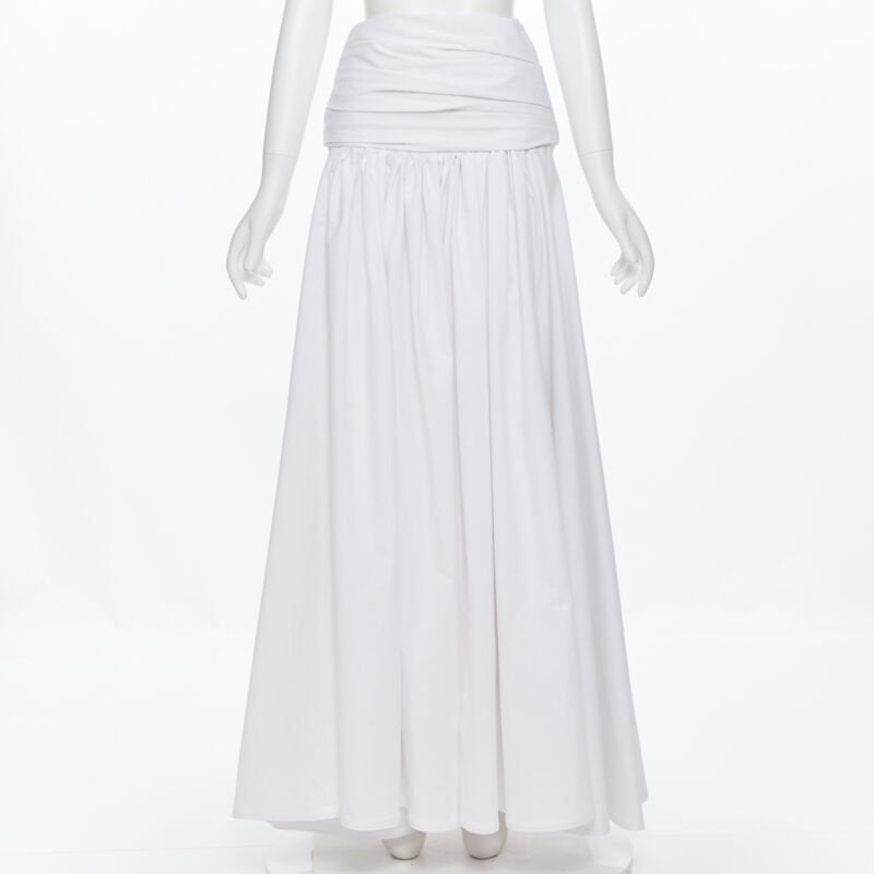 MATICEVSKI white ruched waist band pleated flared maxi dress XS
