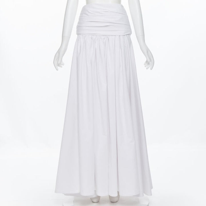 MATICEVSKI white ruched waist band pleated flared maxi dress XS