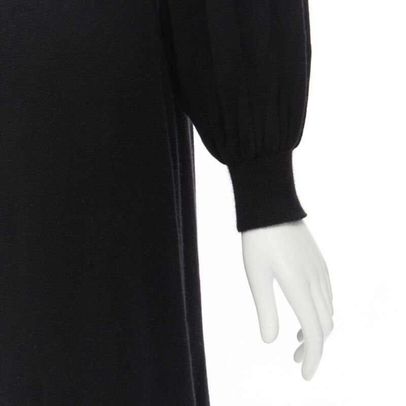 RYAN ROCHE 100% cashmere black pleated collar bubble sleeve midi dress S