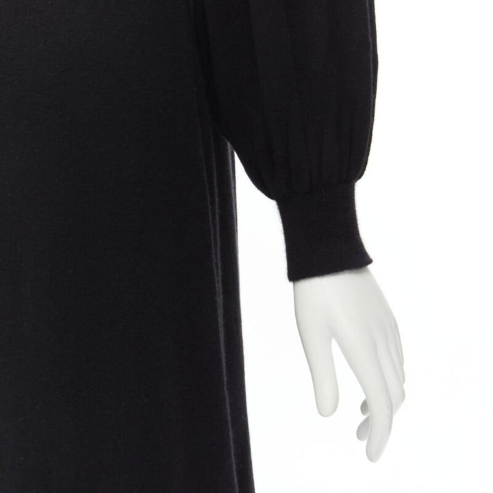 RYAN ROCHE 100% cashmere black pleated collar bubble sleeve midi dress S