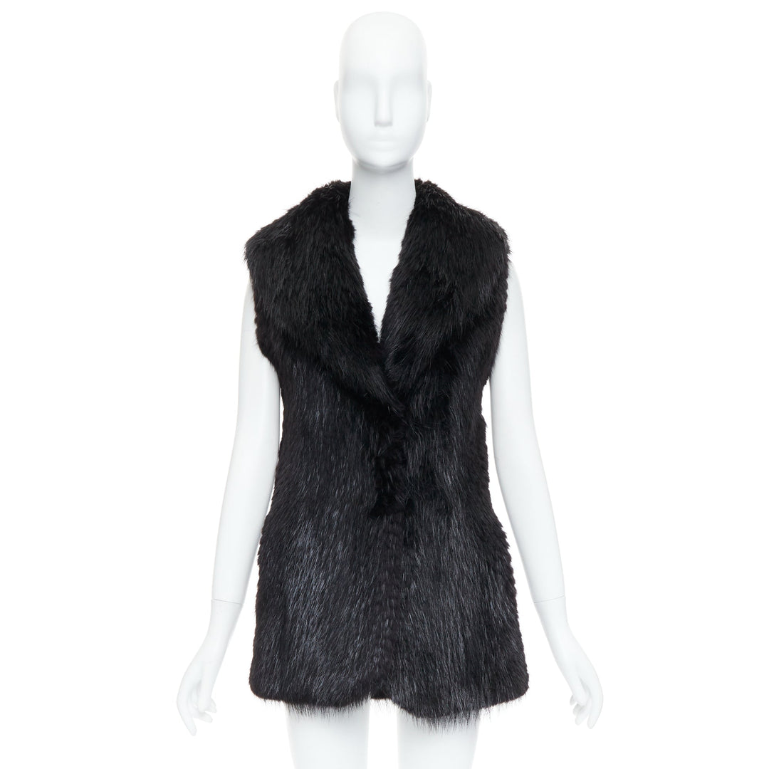 CASSIN NEW YORK black genuine fur pocketed shawl collar vest jacket Sz.P XS