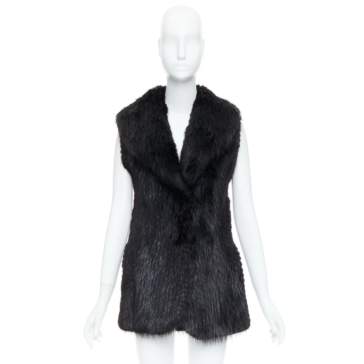 CASSIN NEW YORK black genuine fur pocketed shawl collar vest jacket Sz.P XS