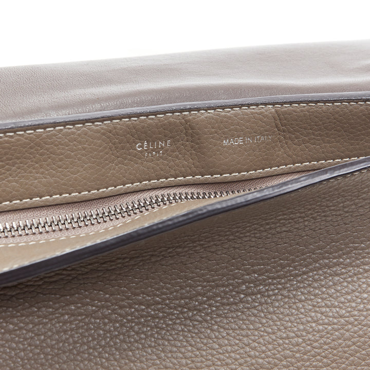 OLD CELINE Trapeze grey leather suede flap top handle flap satchel shoulder bag