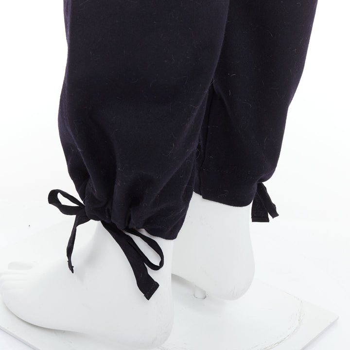 YOHJI YAMAMOTO black 100% wool zip side pocket drawstring hem wide pants JP3 L