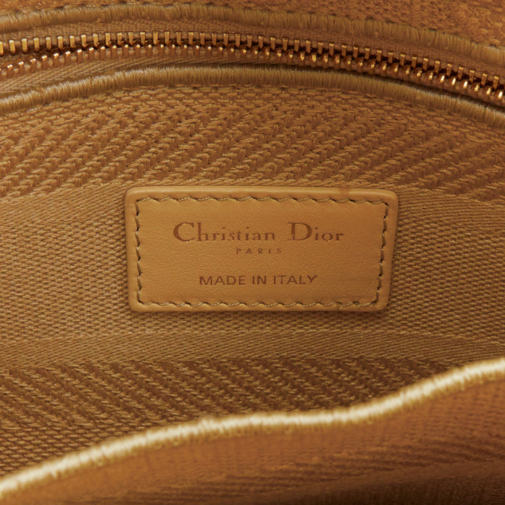 CHRISTIAN DIOR Lady D-Lite Medium Cannage beige canvas CD charm top handle bag