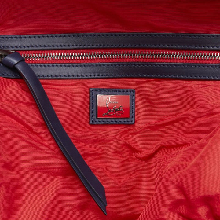 CHRISTIAN LOUBOUTIN Backloubi blue brown gingham check spike stud backpack bag