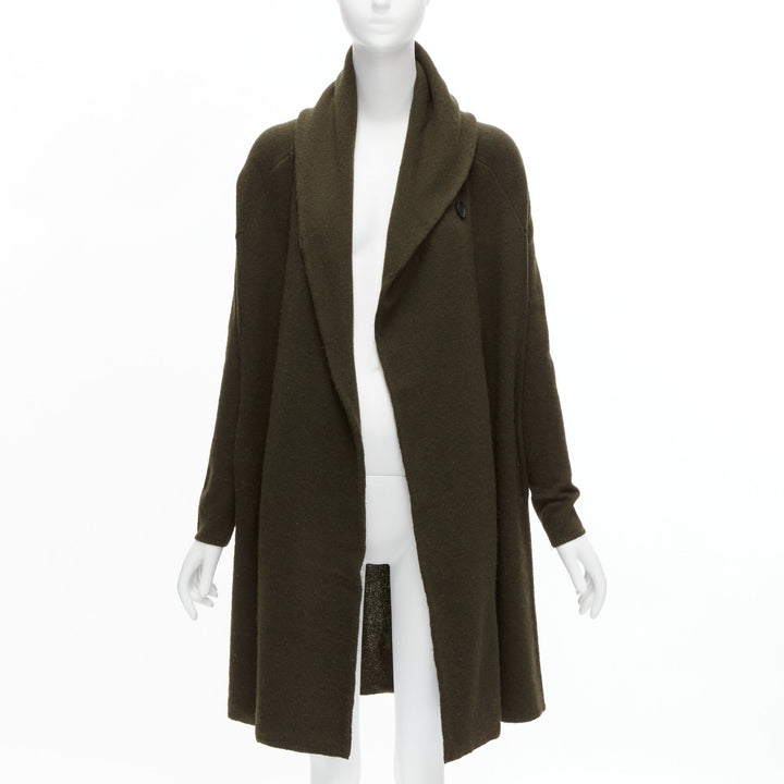 VINCE army green yak wool shawl neck single button wrap cardigan coat XXS
