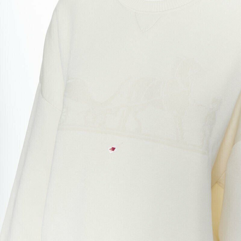 HERMES ivory cream cashmere silk blend logo intarsia short sweater FR44 XL