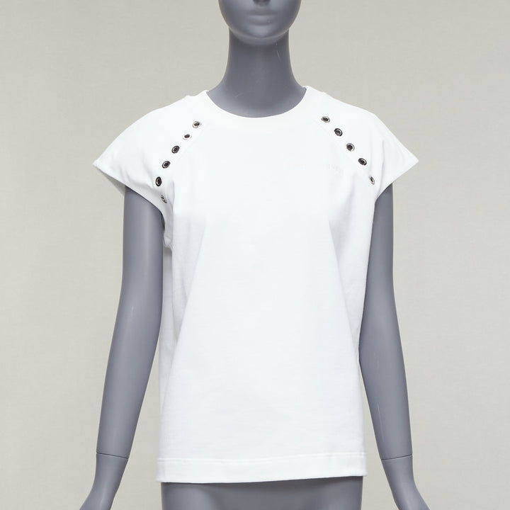 ALEXANDER MCQUEEN white cotton eyelet detail  studded cap sleeve top  IT38 XS