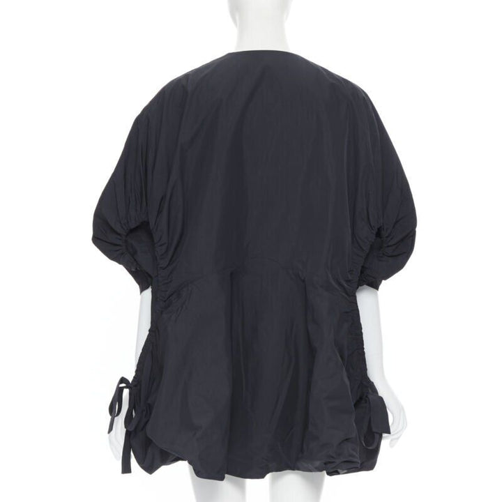 YVES SAINT LAURENT 2009 black nylon cut out drawstring cocoon coat FR38 S