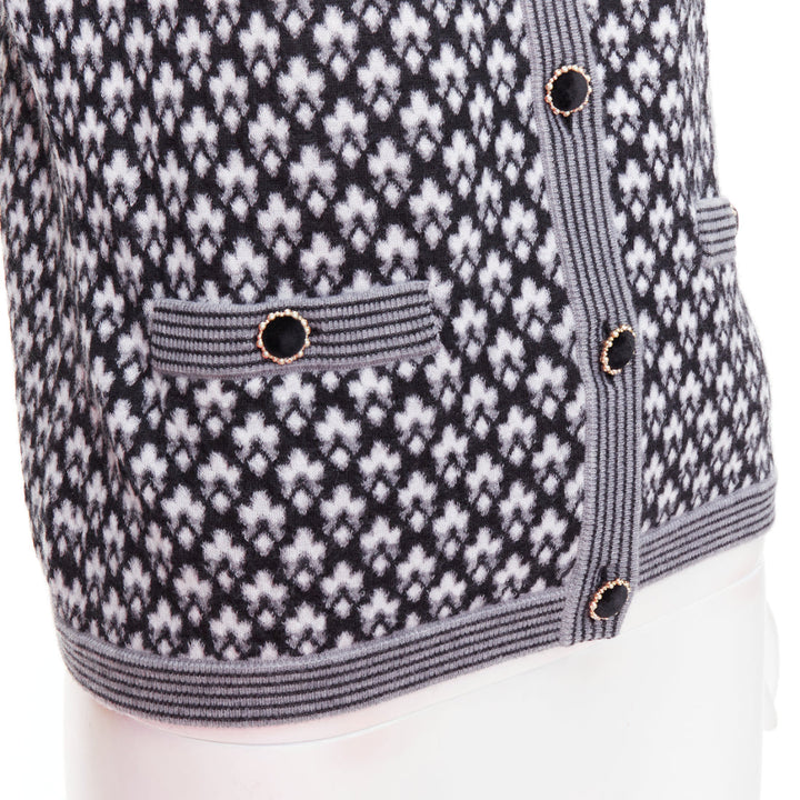 CHANEL black white cashmere velvet buttons crew cardigan FR38 M