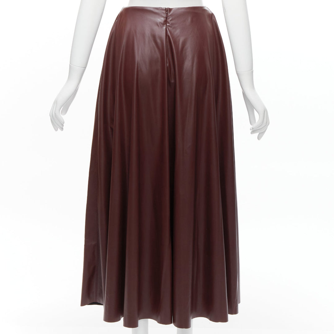 ROKSANDA burgundy faux leather wool lined ruched waist A-line midi skirt UK8 S