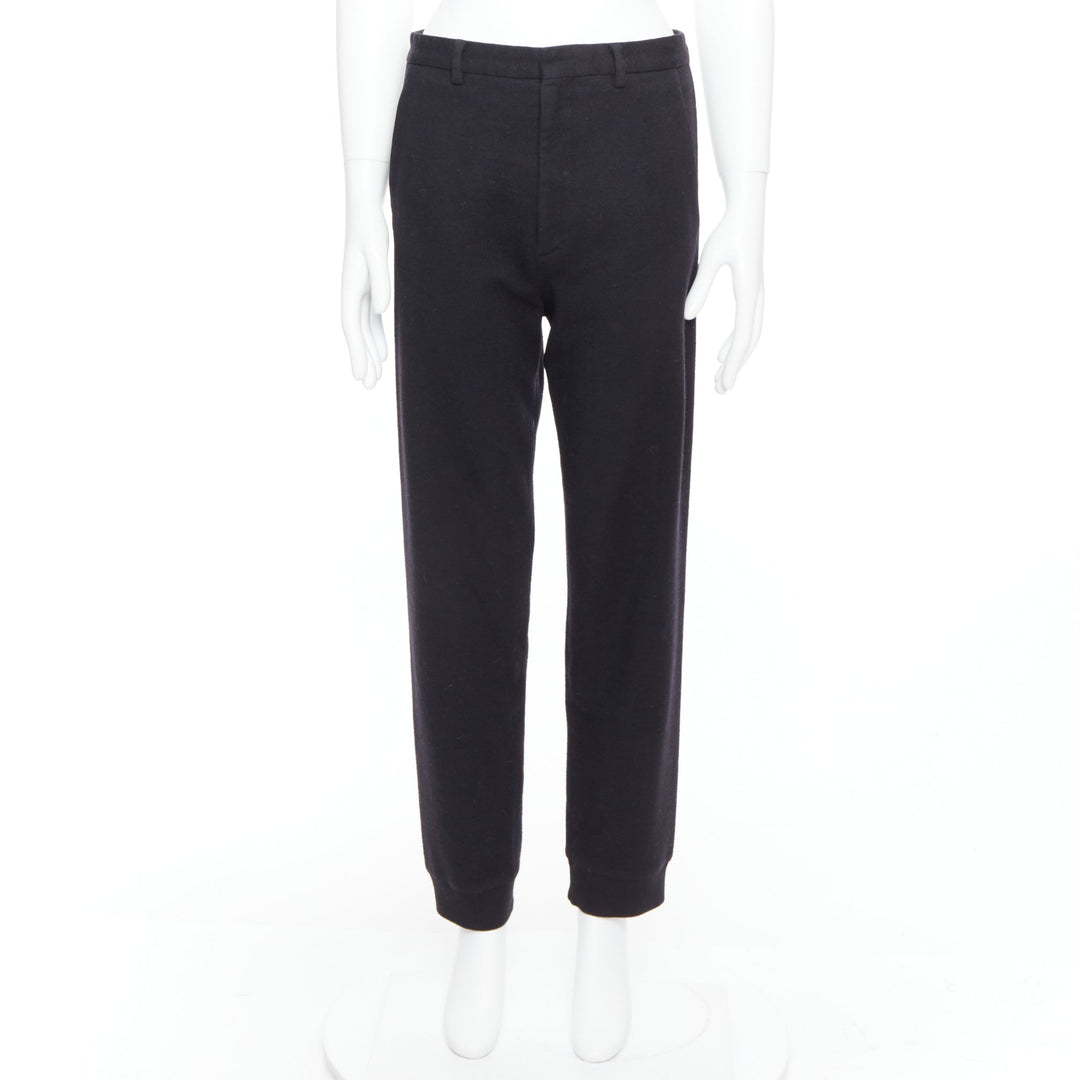 LANVIN black wool like back pockets knitted hem jogger pants