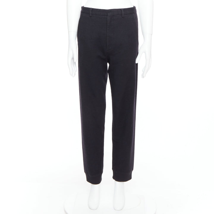 LANVIN black wool like back pockets knitted hem jogger pants
