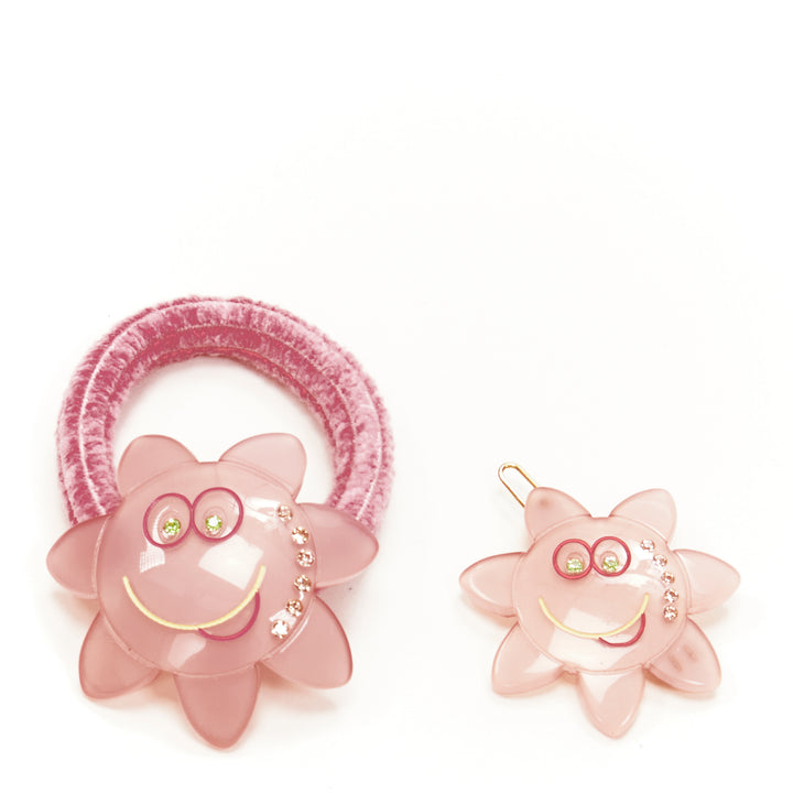CHIC & MODE Alexandre Zouari pink crystal smiley flower acrylic hair tie clip X2