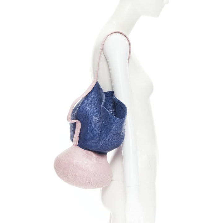 Runway ROSIE ASSOULIN Jug sculptural pink blue raffia woven basket bag