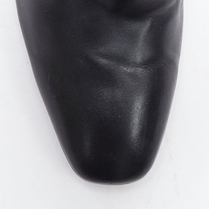 LOEWE gold curved heel black leather slip on heeled shoes EU39