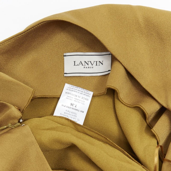 LANVIN ALBER ELBAZ gold viscose acetate layered one shoulder evening top FR36 XS