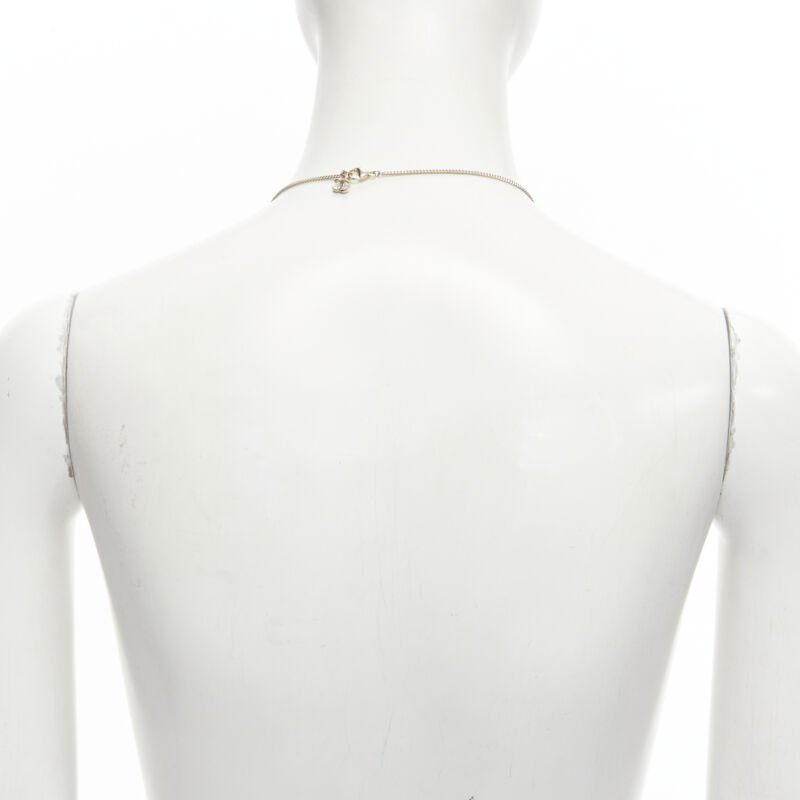 rare CHANEL B18 CC white heart drop pearl pendant necklace