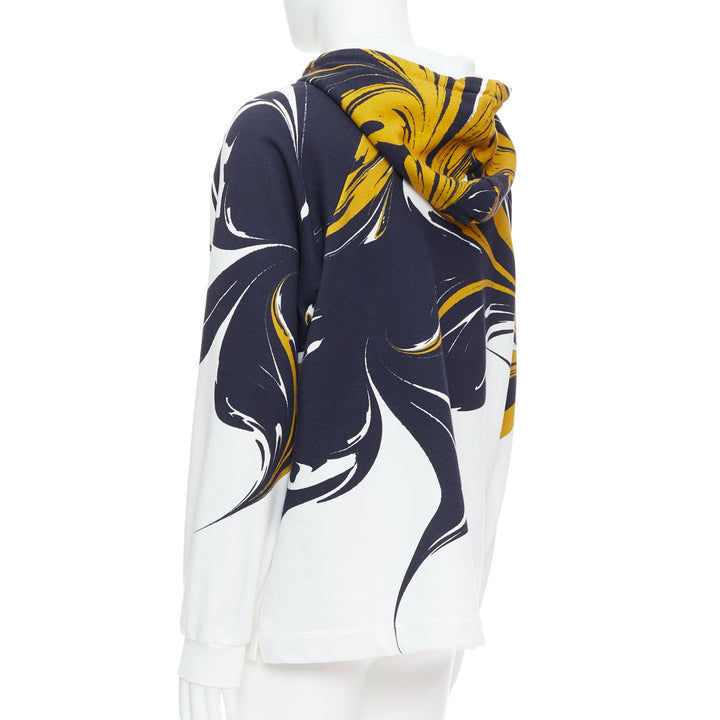 DRIES VAN NOTEN yellow black white marble swirl print cotton hoodie S