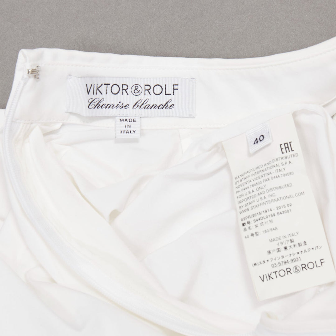 VIKTOR & ROLF white cotton criss cross pleated collared boxy flare shirt IT40 S