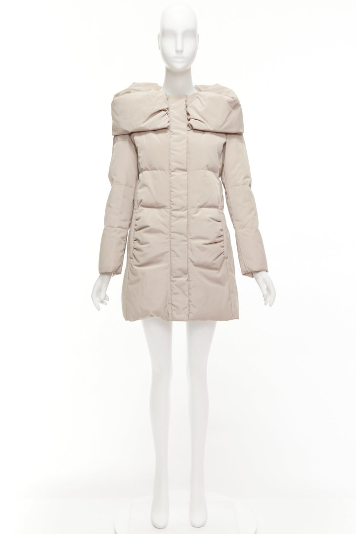 MAX & CO Caldo beige bateau foldover collar fitted long puffer coat IT42 M