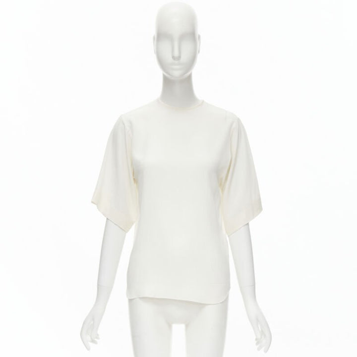 CHLOE 100% silk milk white split open back short sleeve top FR34 XS