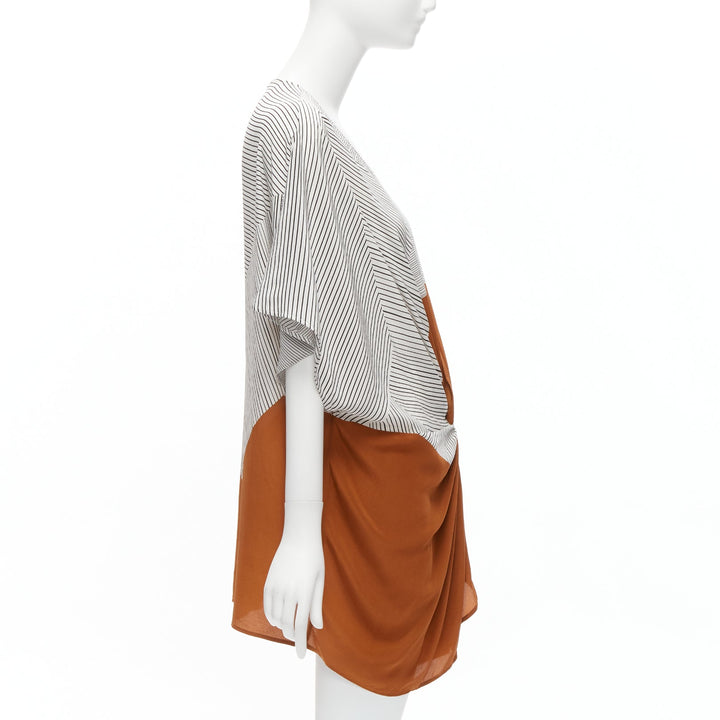 ERES 100% silk black white striped brown colorblocked knot coverup tunic  S