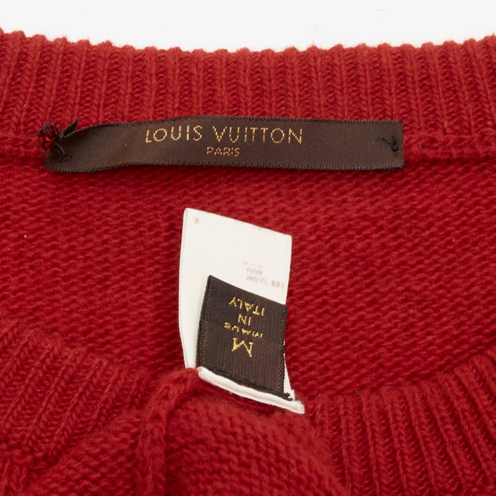 LOUIS VUITTON 100% wool red LV oversized logo long sleeve crew sweater M