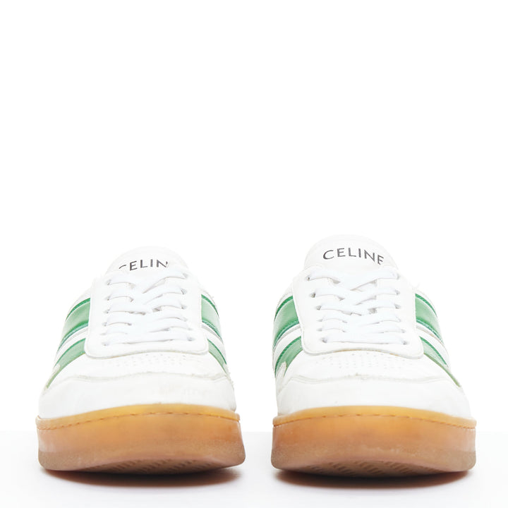 CELINE green optic white flash green leather low top sneakers EU37
