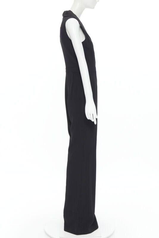 BRANDON MAXWELL black shawl collage plunge wide leg evening jumpsuit US2 XS